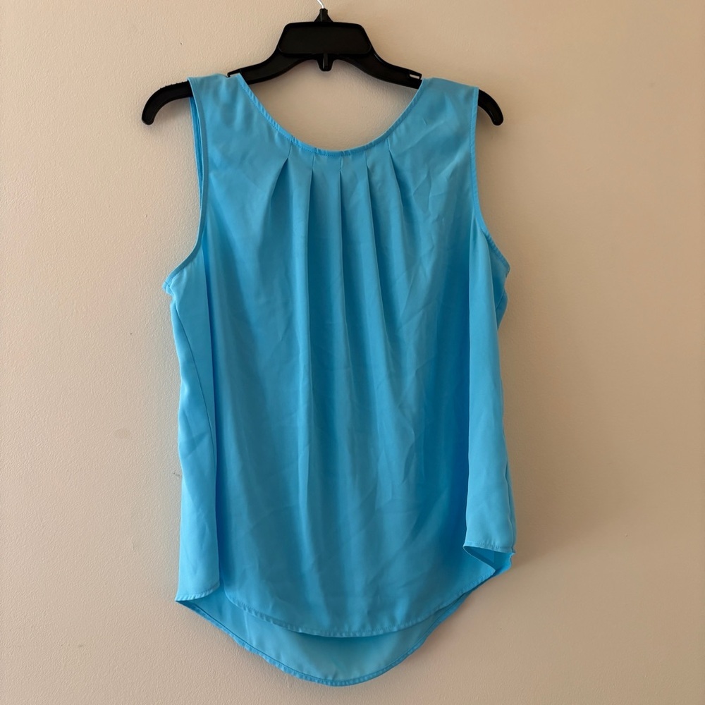 Worthington Sky Blue Pleated Sleeveless Blouse Tank Top Women’s Large
